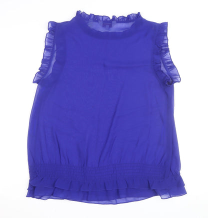 Ted Baker Women's Blue Ruffle Chiffon Sleeveless Blouse Size 14