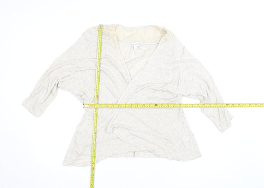 Monsoon Women’s Beige Wrap Blouse M 3/4 Sleeve Crochet Jersey Top