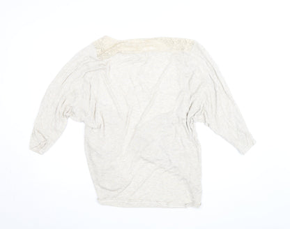 Monsoon Women’s Beige Wrap Blouse M 3/4 Sleeve Crochet Jersey Top