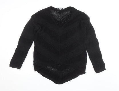 Miss Selfridge Women Black Knit Long Sleeve Cropped V-Neck Top Size 8