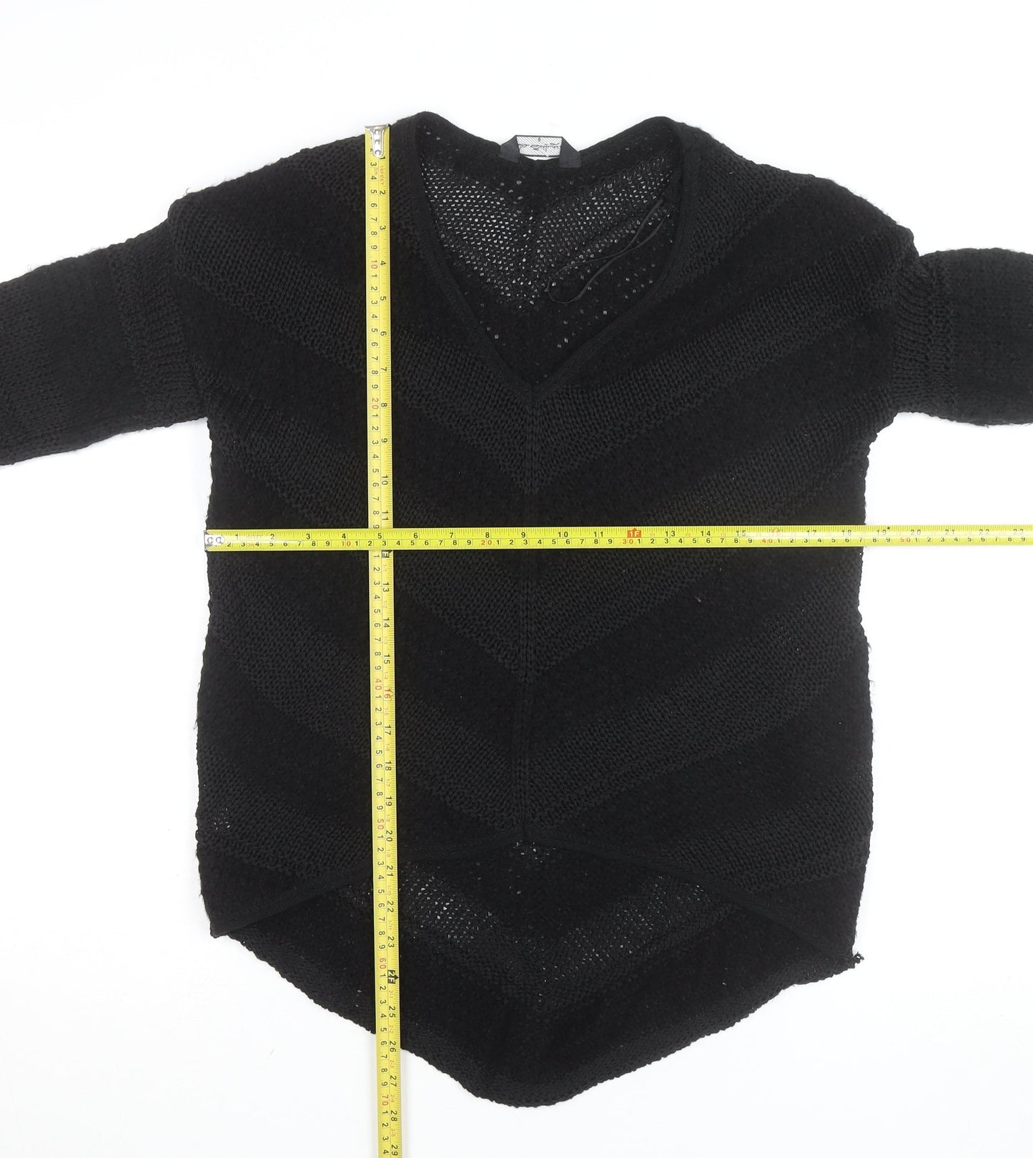 Miss Selfridge Women Black Knit Long Sleeve Cropped V-Neck Top Size 8