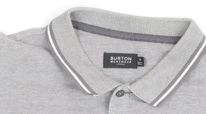 Burton Menswear London Grey Cotton Polo Shirt XL Regular Fit