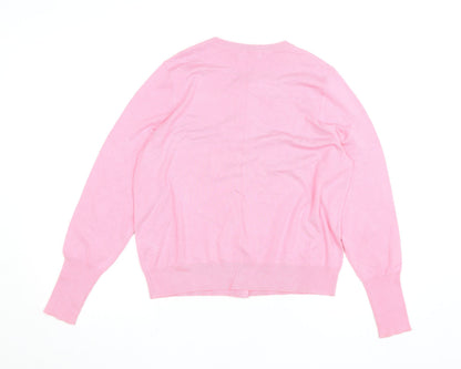 Marks and Spencer Womens Pink Crew Neck Long Sleeve Cardigan Size 16