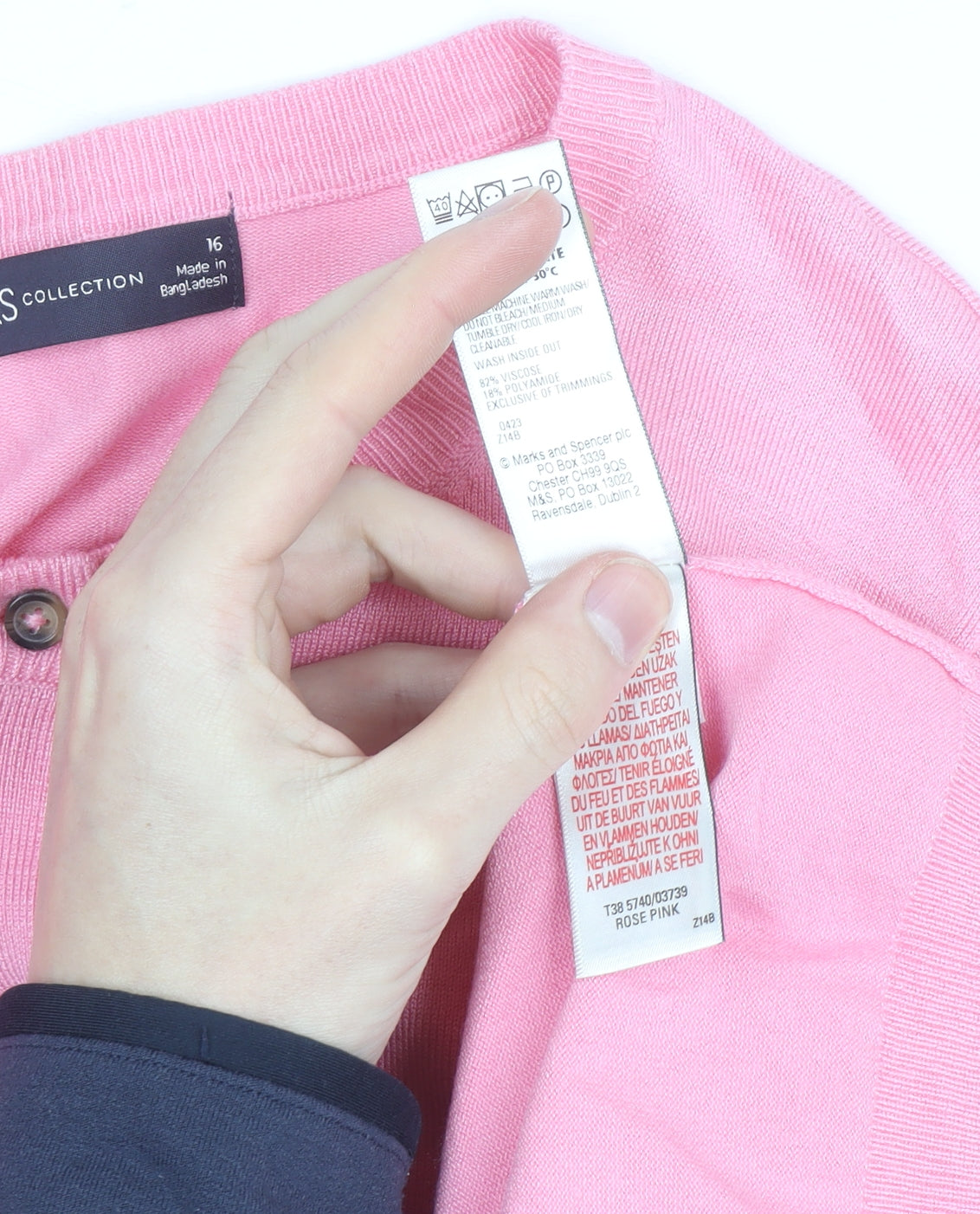 Marks and Spencer Womens Pink Crew Neck Long Sleeve Cardigan Size 16