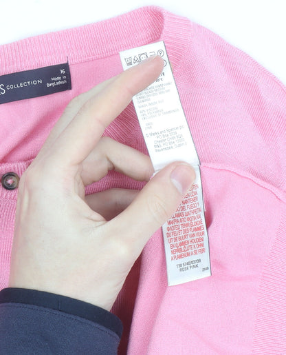 Marks and Spencer Womens Pink Crew Neck Long Sleeve Cardigan Size 16