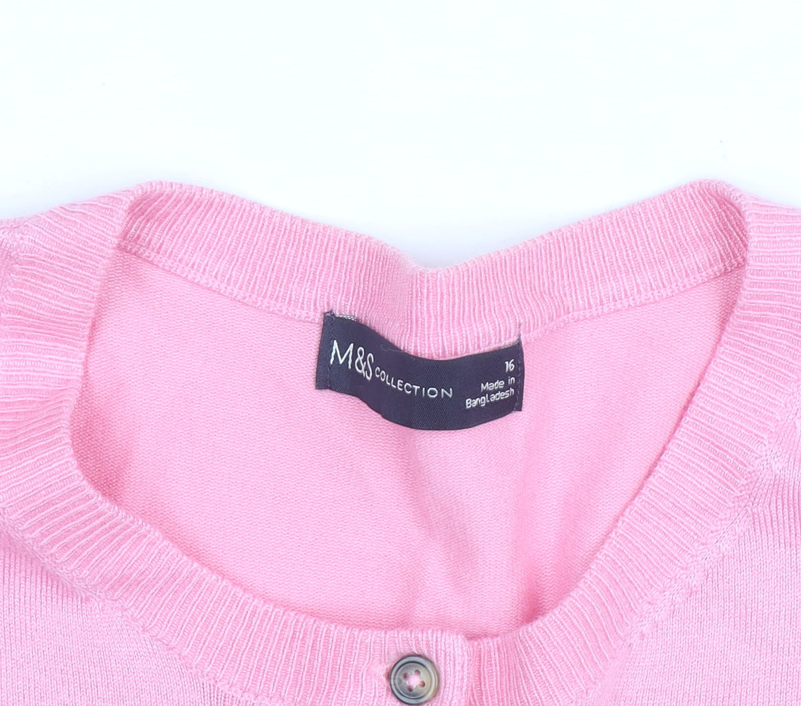Marks and Spencer Womens Pink Crew Neck Long Sleeve Cardigan Size 16
