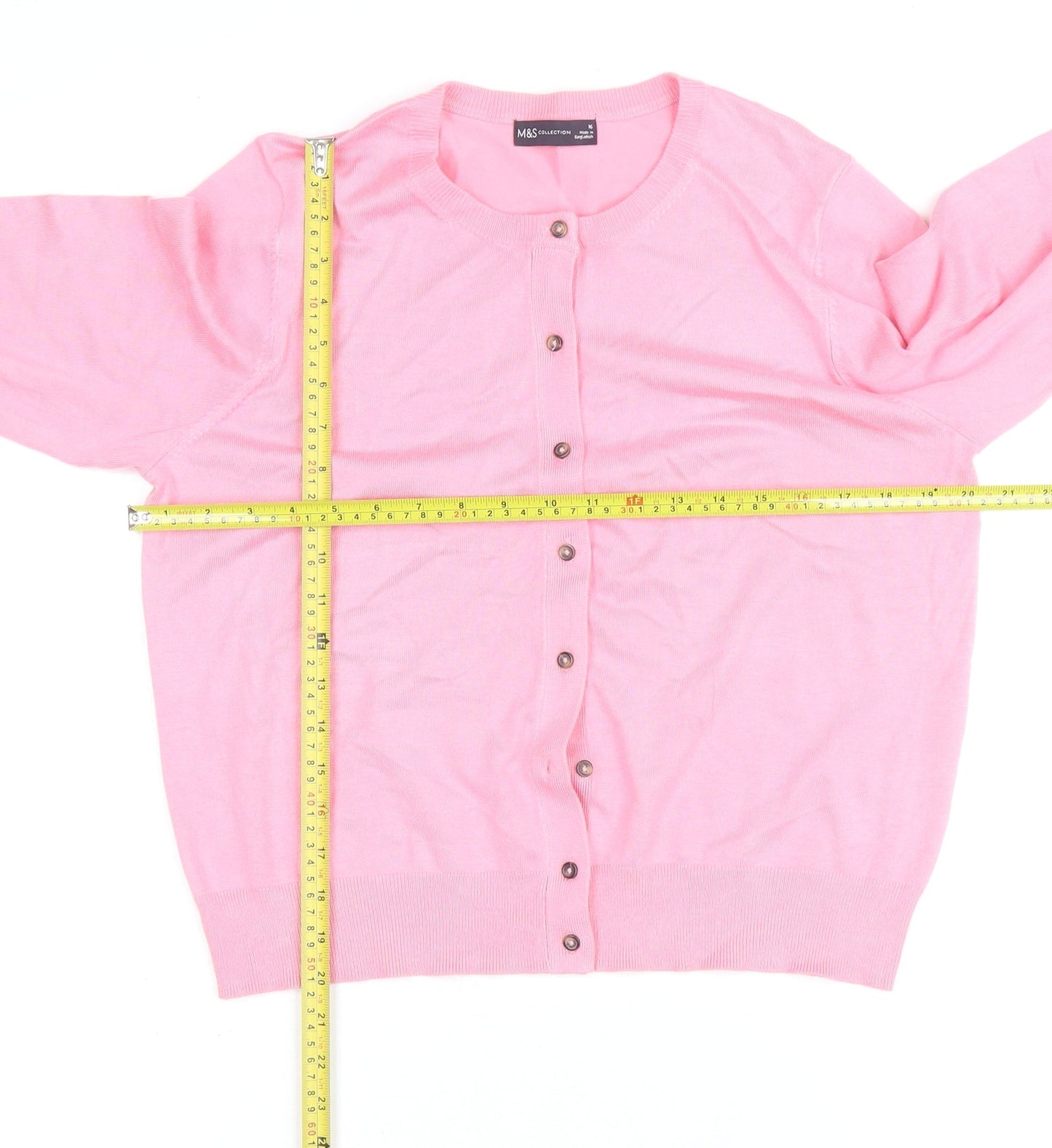 Marks and Spencer Womens Pink Crew Neck Long Sleeve Cardigan Size 16