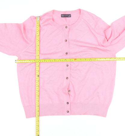 Marks and Spencer Womens Pink Crew Neck Long Sleeve Cardigan Size 16