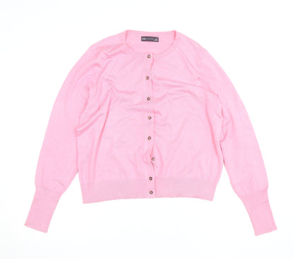 Marks and Spencer Womens Pink Crew Neck Long Sleeve Cardigan Size 16