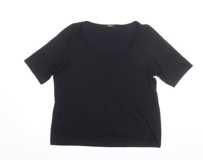 Marks and Spencer Women’s Black Short Sleeve Cotton Stretch Square Neck T-Shirt Size 14