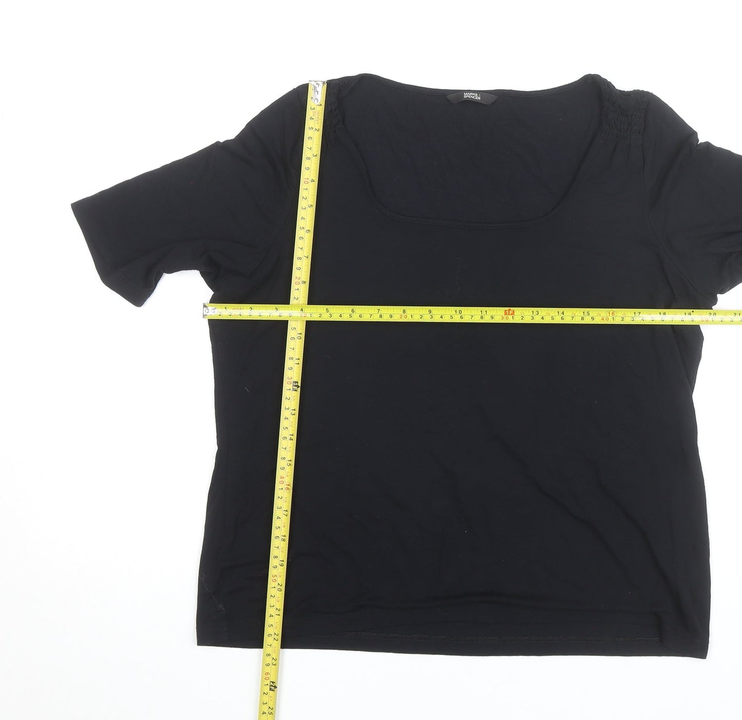 Marks and Spencer Women’s Black Short Sleeve Cotton Stretch Square Neck T-Shirt Size 14