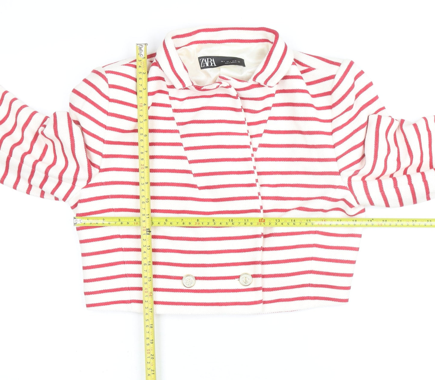 Zara Women’s White Red Striped Collared Cardigan Size 14
