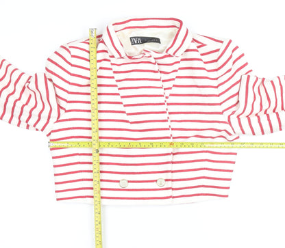 Zara Women’s White Red Striped Collared Cardigan Size 14