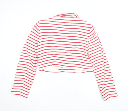 Zara Women’s White Red Striped Collared Cardigan Size 14