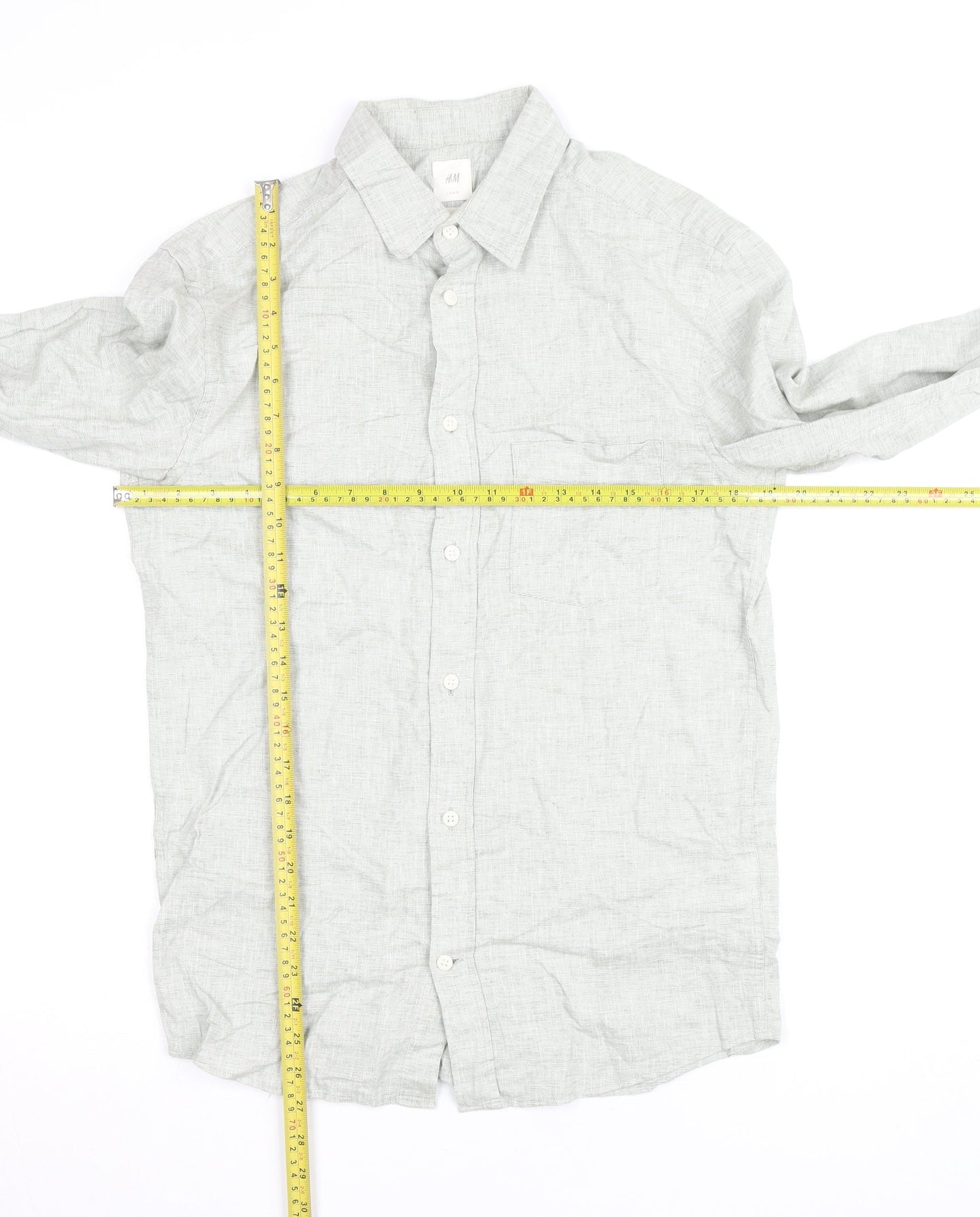 H&M Men's Grey Linen Blend Regular Fit Long Sleeve Shirt XS