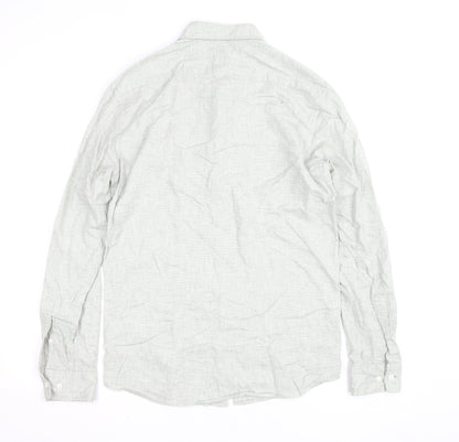 H&M Men's Grey Linen Blend Regular Fit Long Sleeve Shirt XS
