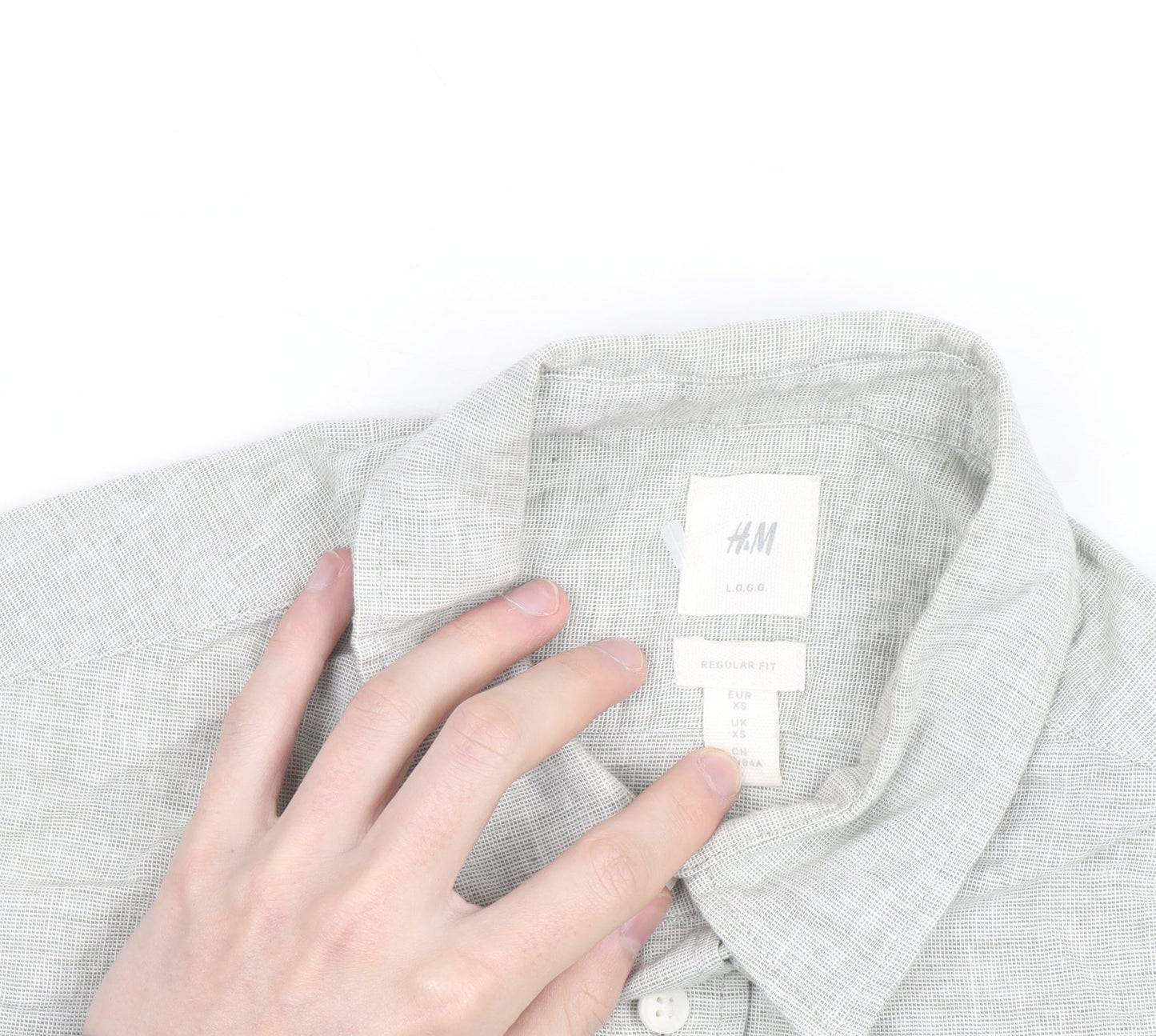 H&M Men's Grey Linen Blend Regular Fit Long Sleeve Shirt XS