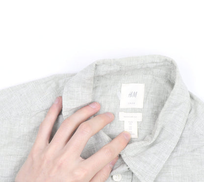 H&M Men's Grey Linen Blend Regular Fit Long Sleeve Shirt XS
