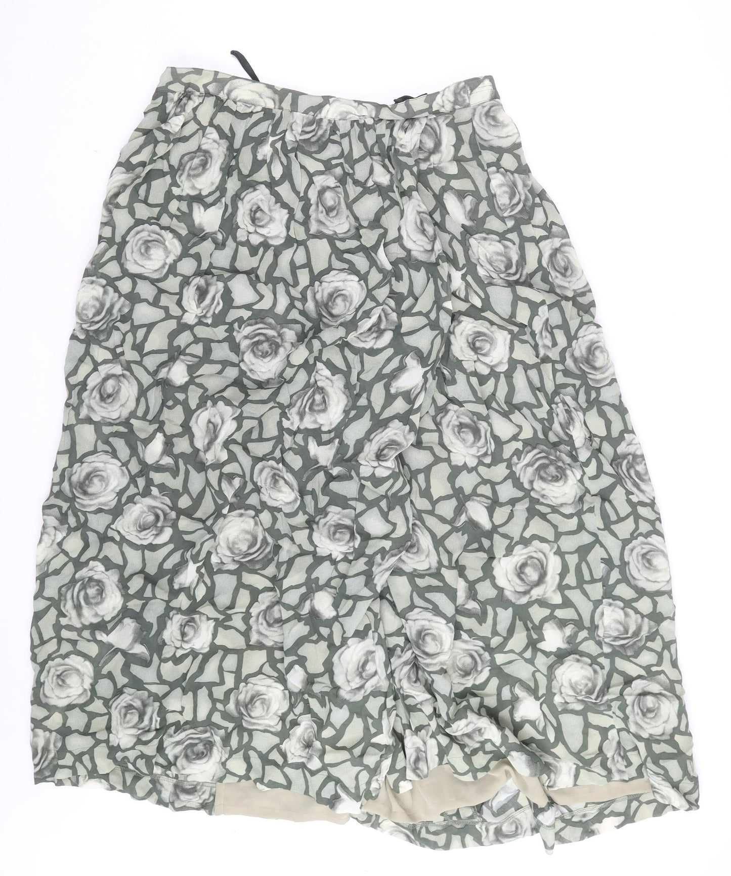 BASSET Women’s Grey Floral Midi A-Line Chiffon Skirt Size 16