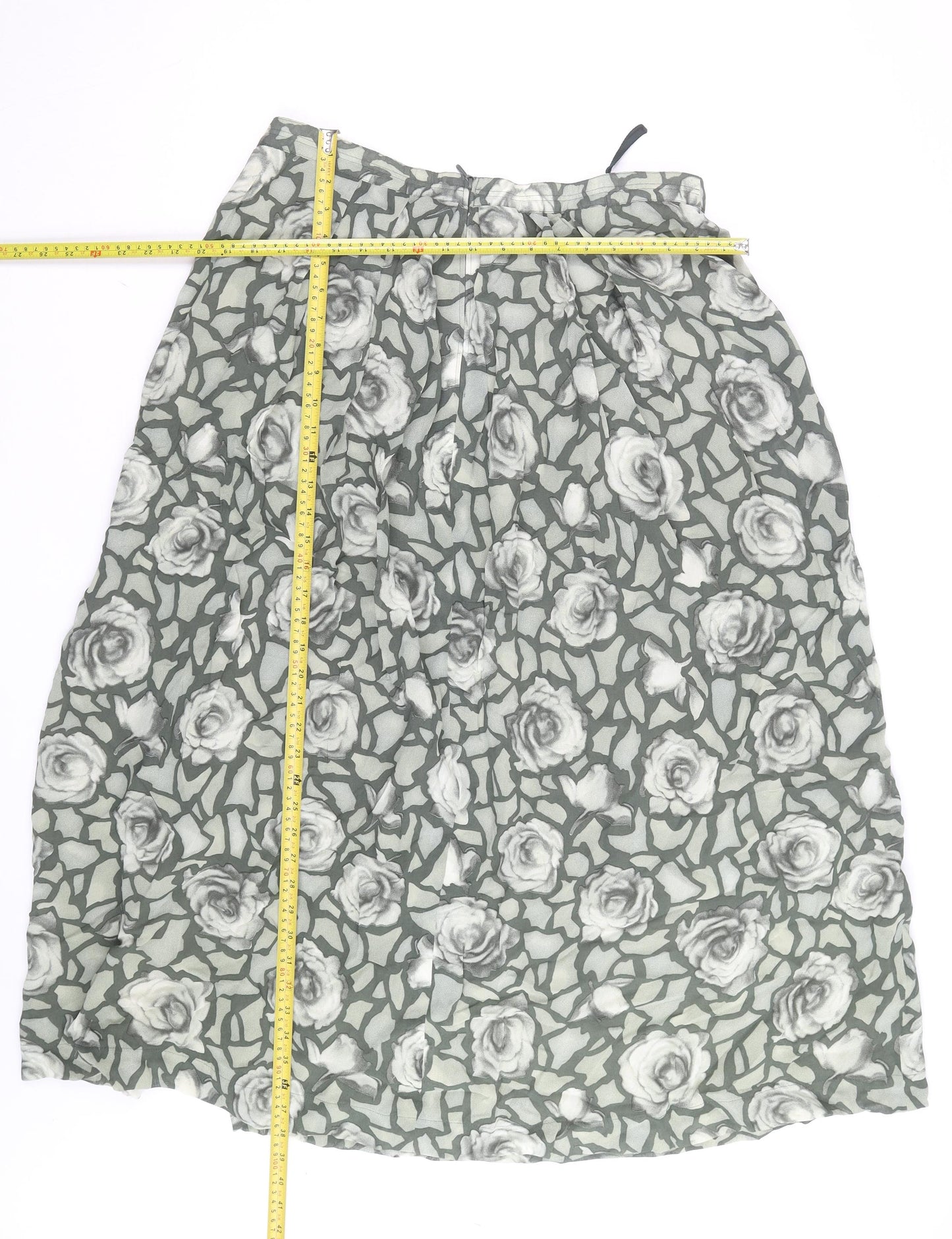 BASSET Women’s Grey Floral Midi A-Line Chiffon Skirt Size 16