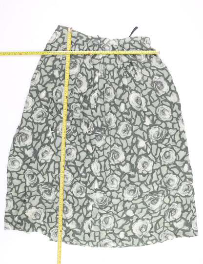 BASSET Women’s Grey Floral Midi A-Line Chiffon Skirt Size 16