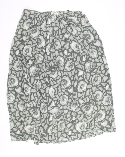 BASSET Women’s Grey Floral Midi A-Line Chiffon Skirt Size 16
