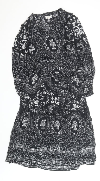 Marks and Spencer Women’s Black Floral Fit & Flare Knee Length Dress Size 6