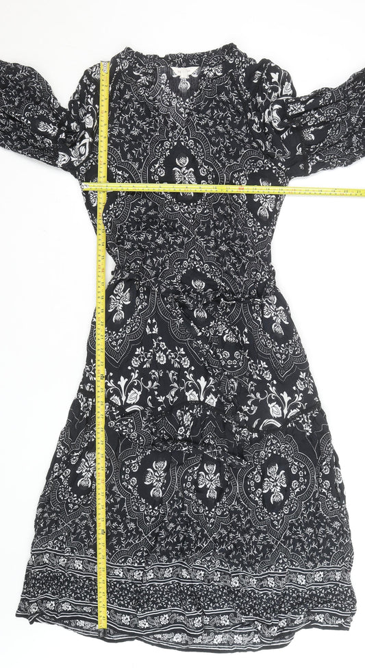 Marks and Spencer Women’s Black Floral Fit & Flare Knee Length Dress Size 6