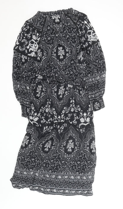 Marks and Spencer Women’s Black Floral Fit & Flare Knee Length Dress Size 6