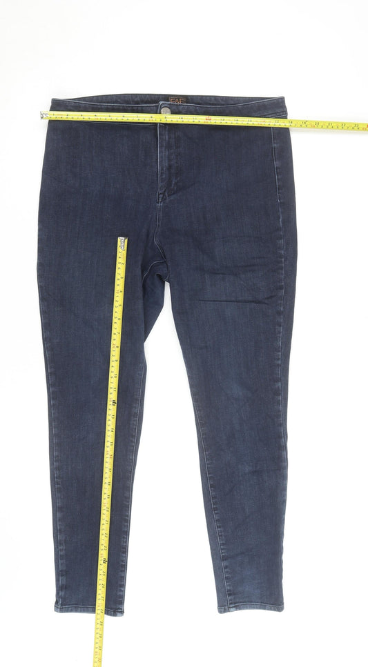 F&F Women's Blue Skinny Jeans UK 14 Denim Stretch Classic Style
