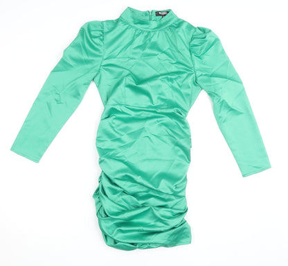 Missguided Women Green Petite UK 6 Bodycon Satin Ruched Dress