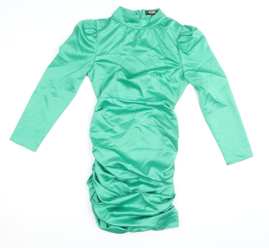 Missguided Women Green Petite UK 6 Bodycon Satin Ruched Dress