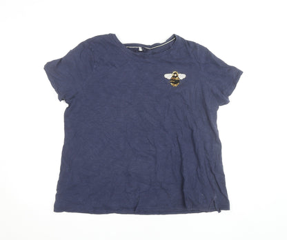 Joules Womens Blue Bee Embroidered Cotton T-Shirt Size 18