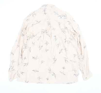 Zara Basic Women's Beige Bird Print Long Sleeve Blouse Size M