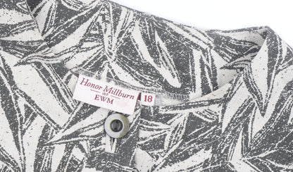 Honor Millburn at EWM Women's Grey Floral Linen Blend 3/4 Sleeve Blouse Size 18