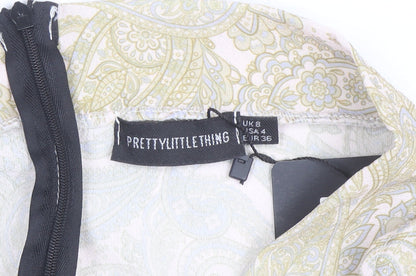 PrettyLittleThing Women's Beige Paisley Wrap Ruffle Mini Skirt Size 8