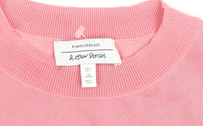 & Other Stories Women’s Pink Blue Knit Colourblock Jumper Size S