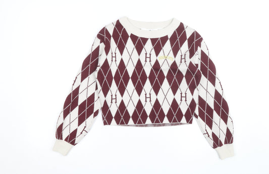 H&M Teens Red Argyle Harry Potter Knit Jumper Size 10 Crew Neck