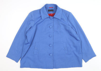 Wardrobe Women Blue Wool Blend Mid-Length Button Overcoat Size 16