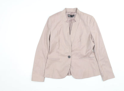 Zara Women Beige Slim Fit Blazer Jacket Size 12 Workwear Style
