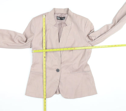 Zara Women Beige Slim Fit Blazer Jacket Size 12 Workwear Style