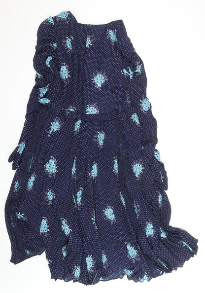 Savida Women Blue Floral Polka Dot Midi Wrap Dress Size 12