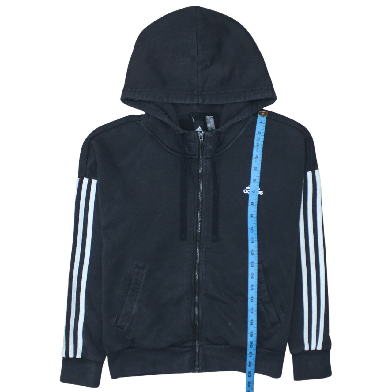 Adidas Women's Black Full Zip Hoodie Size M 12-14 with Logo Stripes