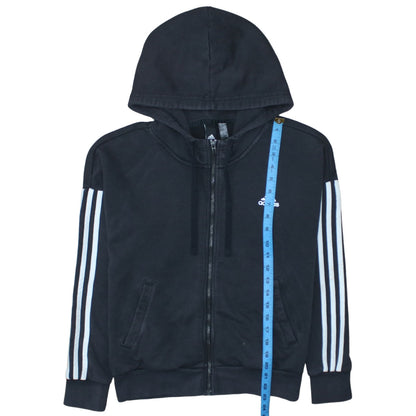 Adidas Women's Black Full Zip Hoodie Size M 12-14 with Logo Stripes