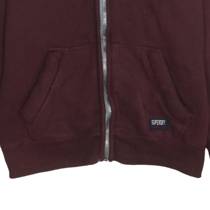 Superdry Womens Burgundy Full Zip Hoodie Size L Sherpa Lined Casual