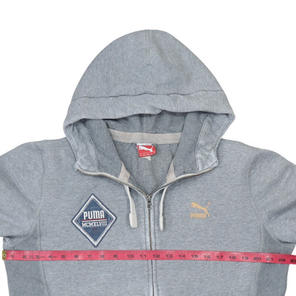 Puma Men Grey Full Zip Hoodie M Logo Sports Sweatshirt