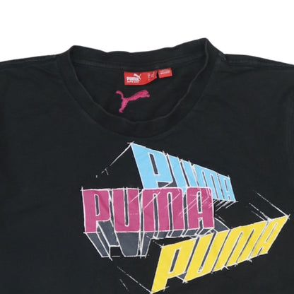 Puma Men's Black Graphic Print Crew Neck Cotton T-Shirt Size S