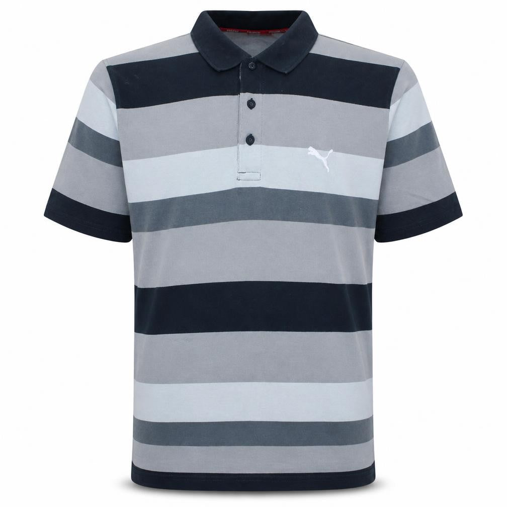 Puma Men's Grey Striped Short Sleeve Polo Shirt Size L