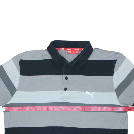 Puma Men's Grey Striped Short Sleeve Polo Shirt Size L
