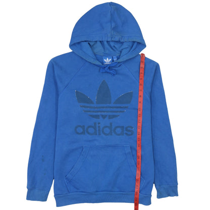 Adidas Men Blue Pullover Hoodie Small Logo Fleece Sportswear